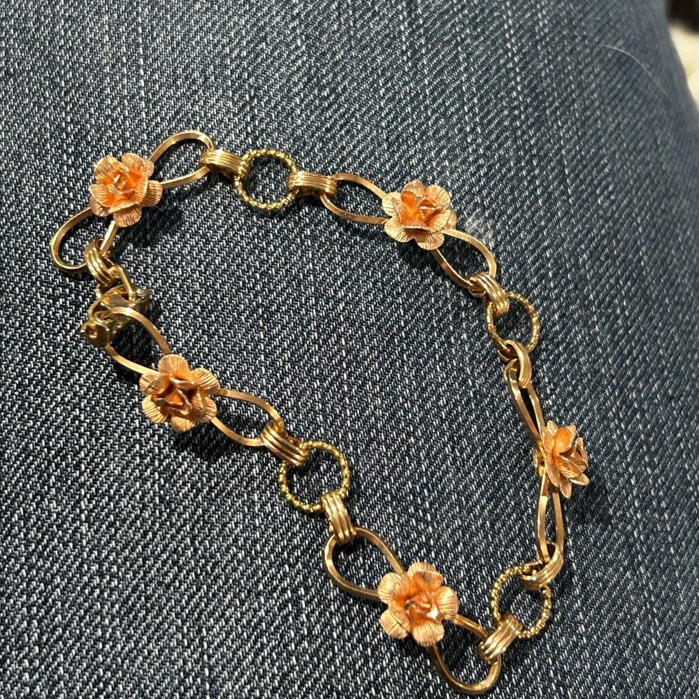 Vintage Krementz 3D Rose Link 7" Bracelet
